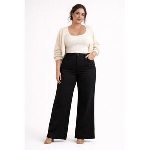 Studio Blue Womens Wide Leg Trousers Black High Rise Pants Size 31 NWT